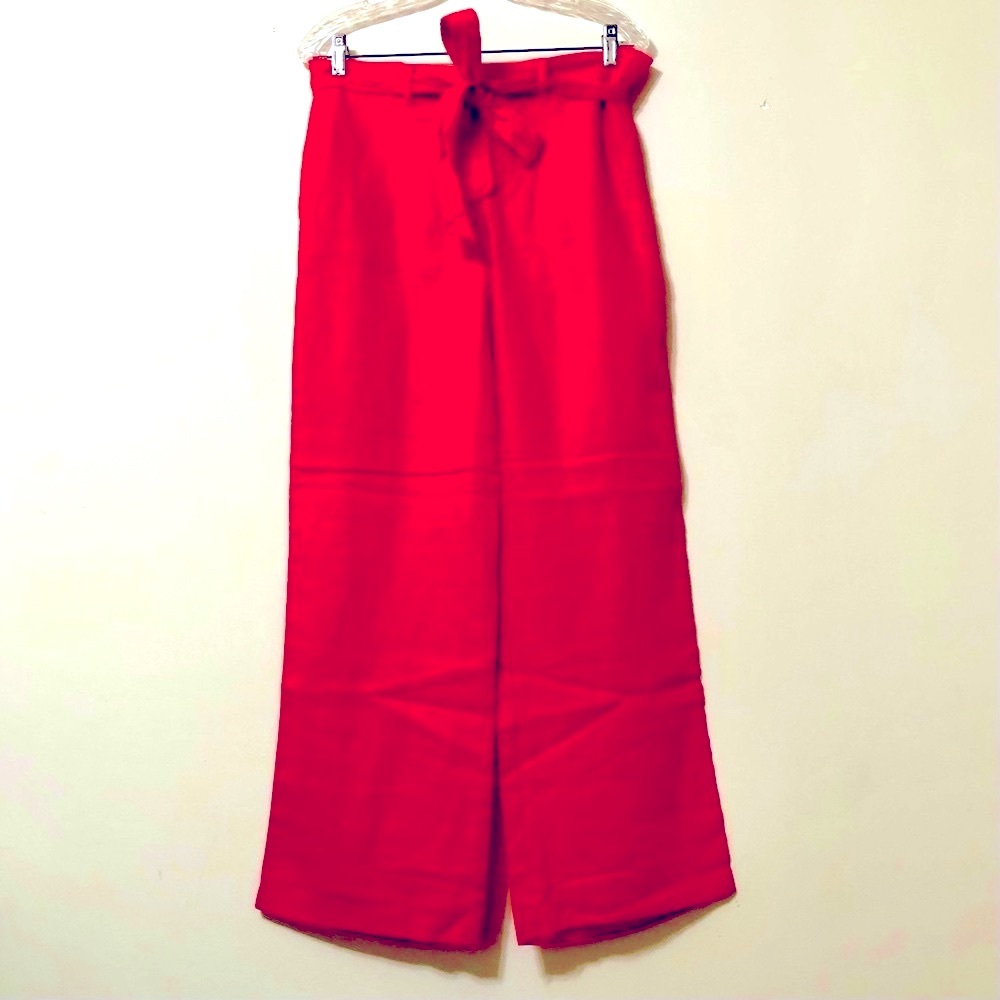 Banana Republic Pants NWT 100% Linen Pockets Belt Red Size 6